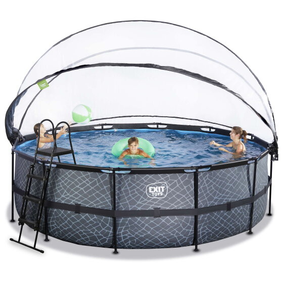 Piscina EXIT Stone ø450x122cm con bomba de filtrado de arena y cúpula, color gris