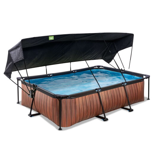 Piscina EXIT Wood 300x200x65cm con bomba de depuraci&oacute;n y toldo, color marr&oacute;n