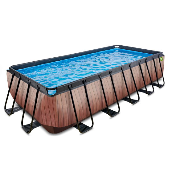 EXIT Wood pool 540x250x122cm with sand filter pump - brown