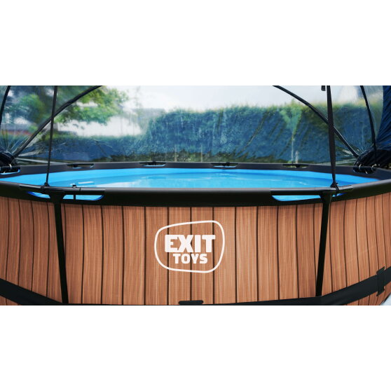Piscina EXIT Black Wood &oslash;360x76cm con bomba de depuraci&oacute;n y c&uacute;pula, color negro