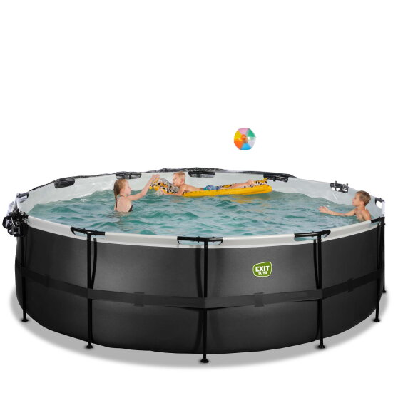 Piscina EXIT Black Leather &oslash;450x122cm con bomba de filtrado de arena y c&uacute;pula y set de accesorios, color negro
