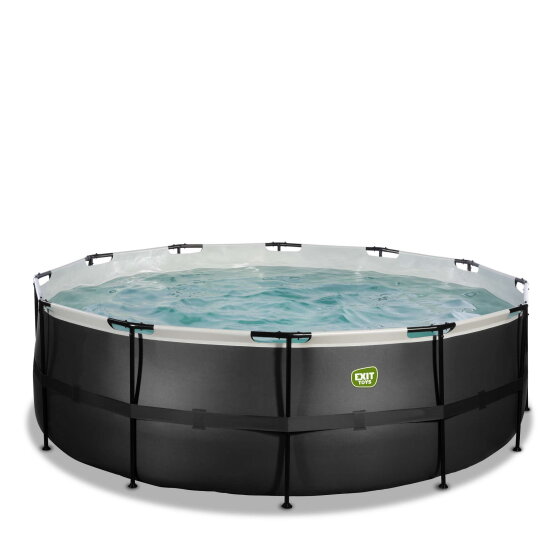 Piscina EXIT Black Leather ø427x122cm con bomba de filtrado de arena, color negro