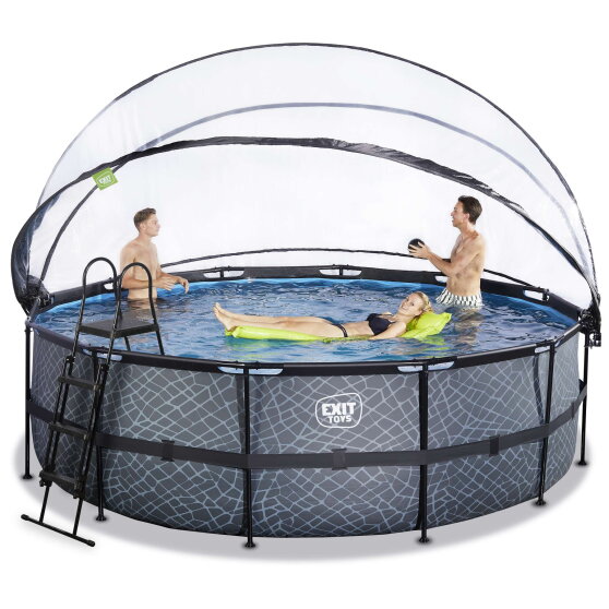Piscina EXIT Stone ø450x122cm con bomba de filtrado de arena y cúpula, color gris