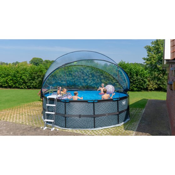 EXIT Black Leather pool ø450x122cm with sand filter pump and dome and accessory set - black