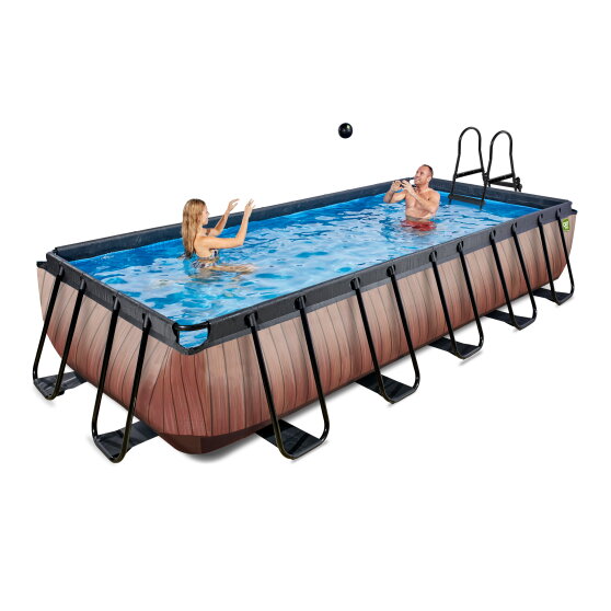 EXIT Wood pool 540x250x100cm with filter pump - brown
