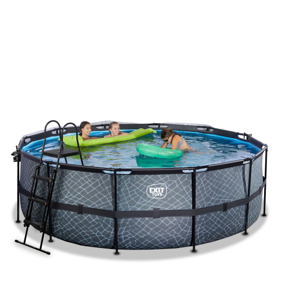 Piscina EXIT Stone ø427x122cm con bomba de filtrado de arena y cúpula, color gris