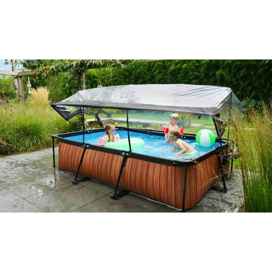 Piscina EXIT Wood 300x200x65cm con bomba de depuraci&oacute;n y c&uacute;pula, color marr&oacute;n