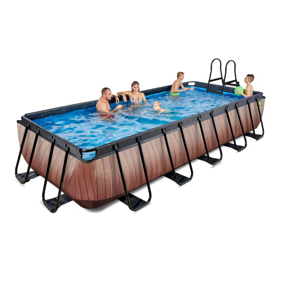Piscina EXIT Wood 540x250x100cm con bomba de filtrado de arena, color marr&oacute;n
