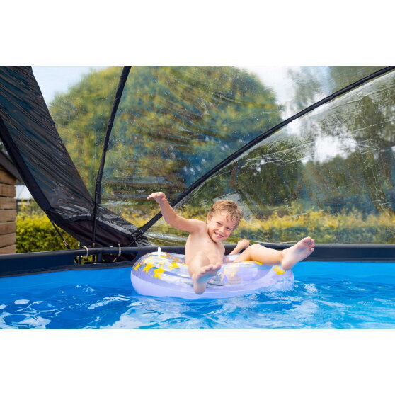 Piscina EXIT Black Leather ø360x122cm con bomba de filtrado de arena y cúpula y set de accesorios, color negro