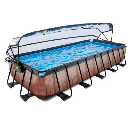 Piscina EXIT Wood 540x250x100cm con bomba de filtrado de arena y c&uacute;pula, color marr&oacute;n