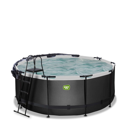 Piscina EXIT Black Leather ø360x122cm con bomba de filtrado de arena y cúpula y set de accesorios, color negro