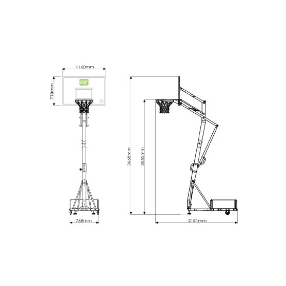 Tablero de baloncesto port&aacute;til con ruedas EXIT Galaxy y aro de volcada, color verde/negro