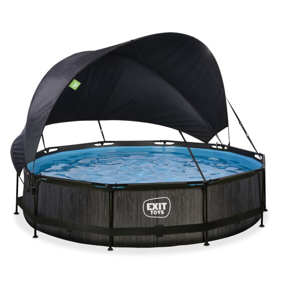 Piscina EXIT Black Wood &oslash;360x76cm con bomba de depuraci&oacute;n y toldo, color negro