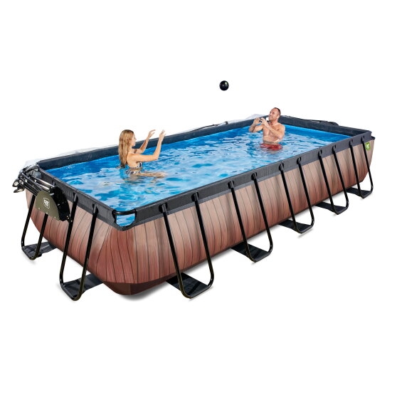 EXIT Wood pool 540x250x100cm with sand filter pump and dome - brown