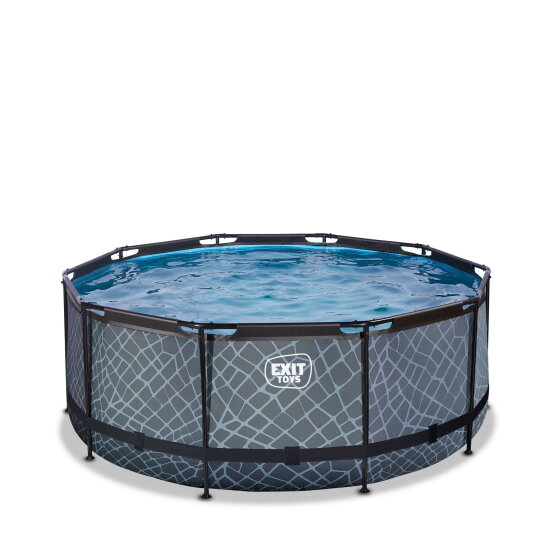 Piscina EXIT Stone ø360x122cm con bomba de filtrado de arena, color gris
