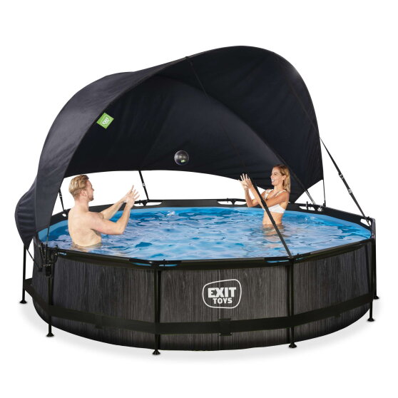 Piscina EXIT Black Wood &oslash;360x76cm con bomba de depuraci&oacute;n y toldo, color negro