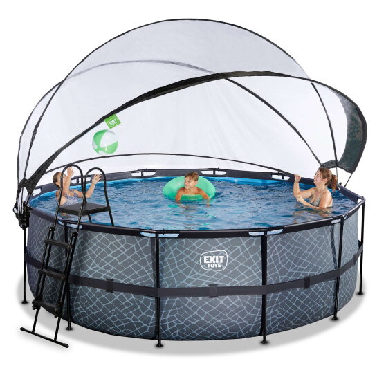 Piscina EXIT Stone ø427x122cm con bomba de filtrado de arena y cúpula, color gris