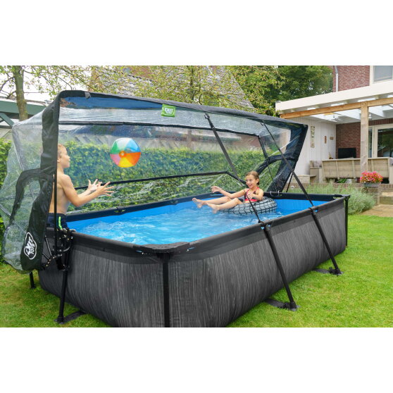 Piscina EXIT Black Wood 300x200x65cm con bomba de depuraci&oacute;n y c&uacute;pula, color negro