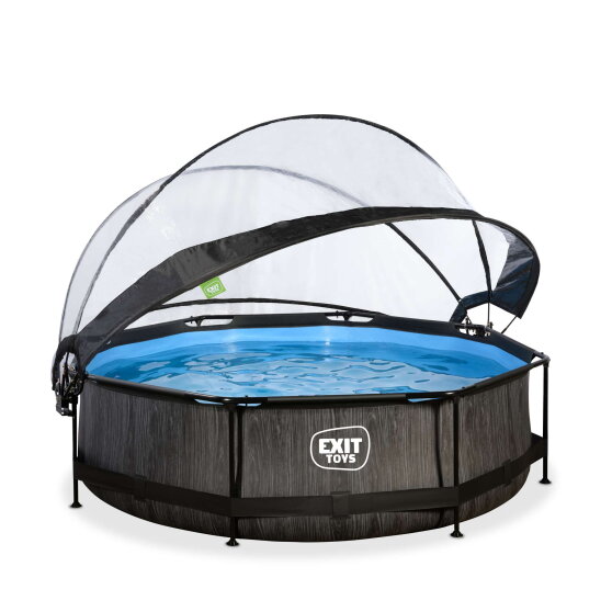 EXIT Black Wood pool &oslash;300x76cm with filter pump and dome - black