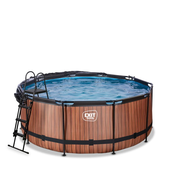 Piscina EXIT Wood ø360x122cm con bomba de filtrado de arena y cúpula, color marrón