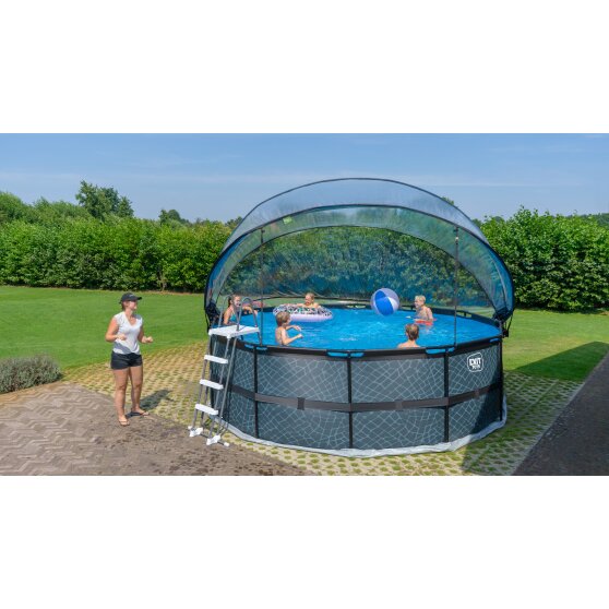 EXIT Black Leather pool ø450x122cm with sand filter pump and dome and accessory set - black