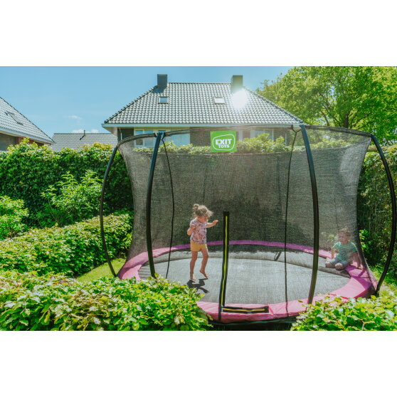 Cama elástica enterrada EXIT Silhouette ø366cm con red de seguridad, color rosa