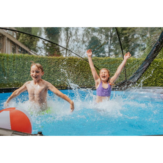 Piscina EXIT Stone ø427x122cm con bomba de filtrado de arena y cúpula, color gris