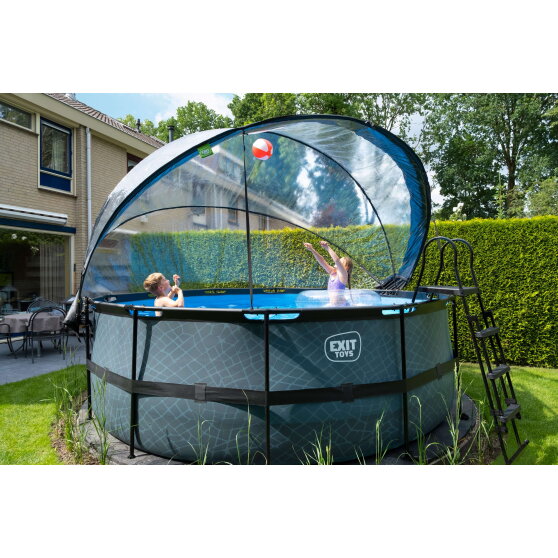 Piscina EXIT Stone &oslash;427x122cm con bomba de filtrado de arena y c&uacute;pula, color gris
