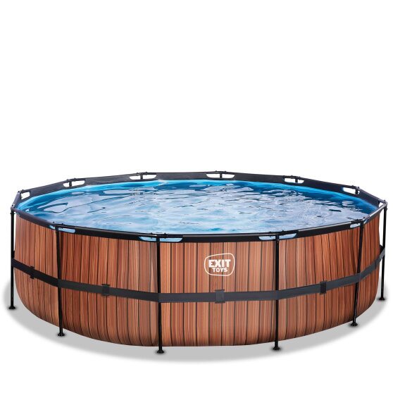 Piscina EXIT Wood ø488x122cm con bomba de depuración, color marrón