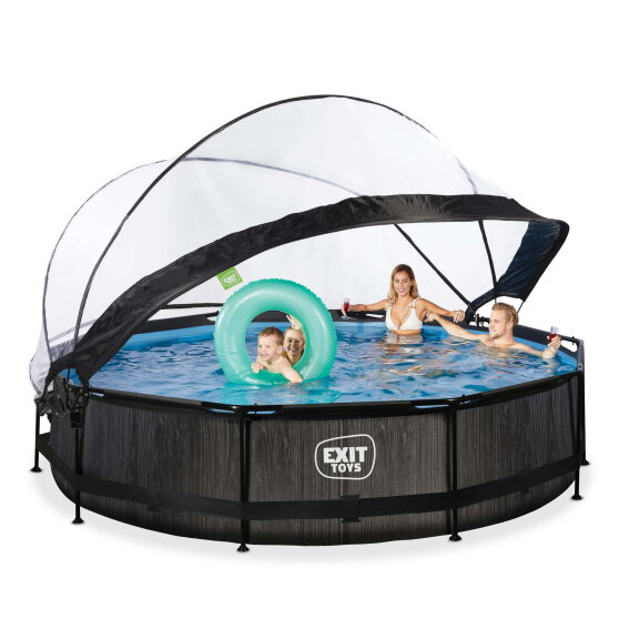 Piscina EXIT Black Wood &oslash;360x76cm con bomba de depuraci&oacute;n y c&uacute;pula, color negro