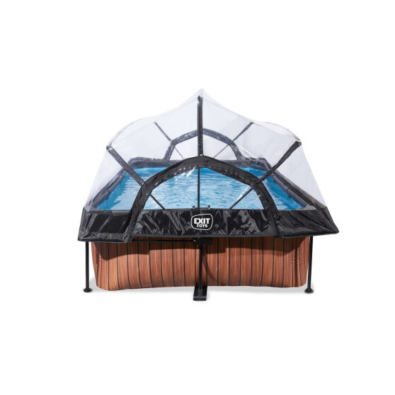 Piscina EXIT Wood 220x150x65cm con bomba de depuraci&oacute;n y c&uacute;pula, color marr&oacute;n