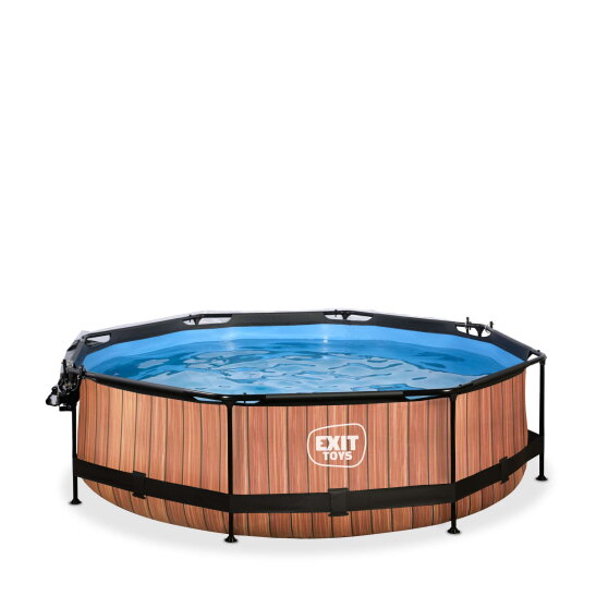 Piscina EXIT Wood ø300x76cm con bomba de depuración y cúpula, color marrón