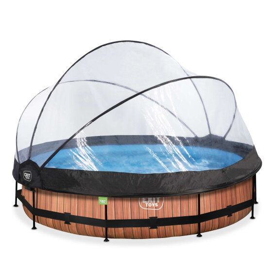 Piscina EXIT Wood ø360x76cm con bomba de depuración y cúpula, color marrón