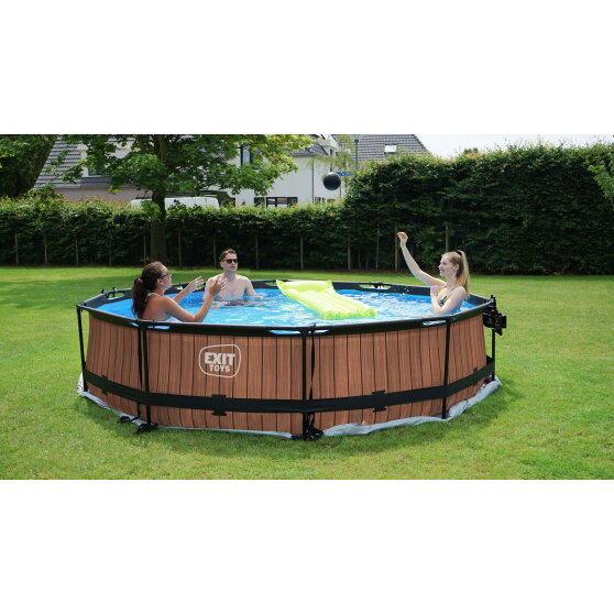 Piscina EXIT Wood ø360x76cm con bomba de depuración, color marrón