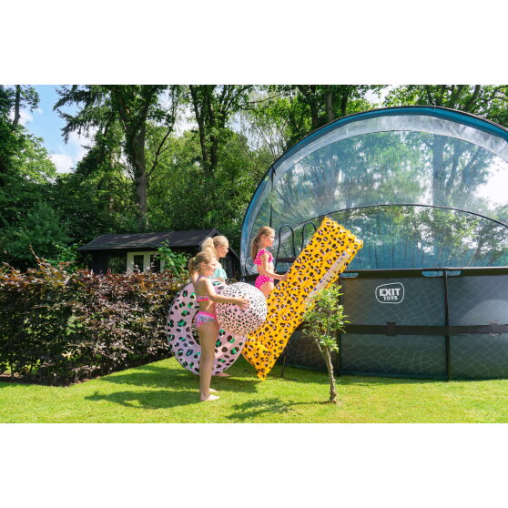 Piscina EXIT Black Leather ø488x122cm con bomba de filtrado de arena y cúpula y bomba de calor, color negro