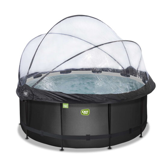 Piscina EXIT Black Leather ø360x122cm con bomba de filtrado de arena y cúpula, color negro