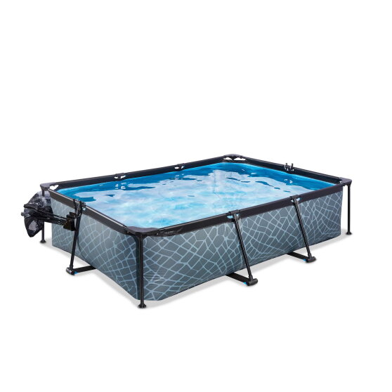 Piscina EXIT Stone 300x200x65cm con bomba de depuración y cúpula, color gris