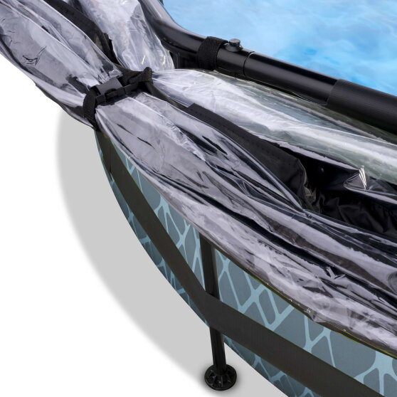 Piscina EXIT Stone ø300x76cm con bomba de depuración y cúpula, color gris