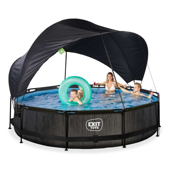 Piscina EXIT Black Wood &oslash;360x76cm con bomba de depuraci&oacute;n y toldo, color negro