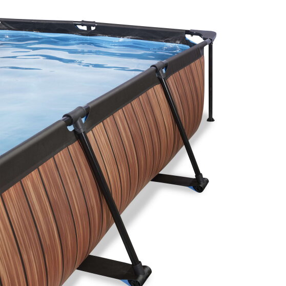 Piscina EXIT Wood 300x200x65cm con bomba de depuraci&oacute;n y toldo, color marr&oacute;n