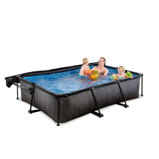 Piscina EXIT Black Wood 300x200x65cm con bomba de depuración y toldo, color negro