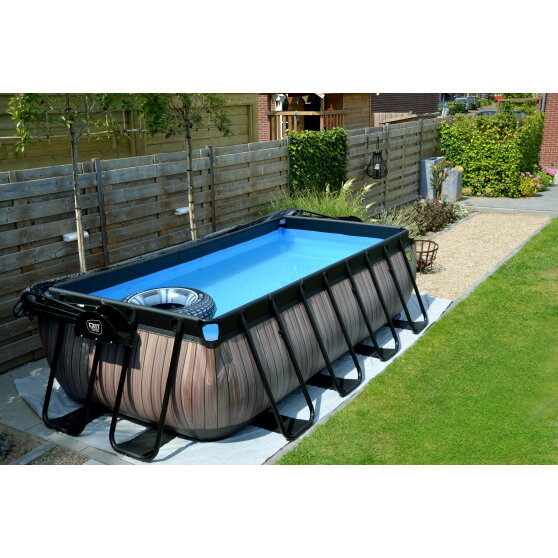 EXIT Wood pool 400x200x100cm with sand filter pump - brown