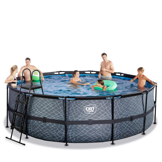 Piscina EXIT Stone ø450x122cm con bomba de filtrado de arena, color gris