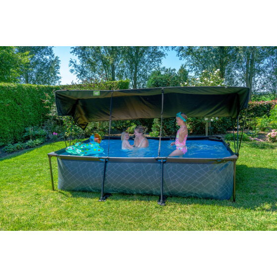 Piscina EXIT Wood 300x200x65cm con bomba de depuraci&oacute;n y toldo, color marr&oacute;n