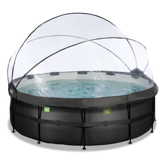 Piscina EXIT Black Leather &oslash;427x122cm con bomba de filtrado de arena y c&uacute;pula y bomba de calor, color negro