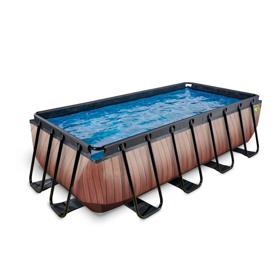 EXIT Wood pool 400x200x100cm with sand filter pump - brown