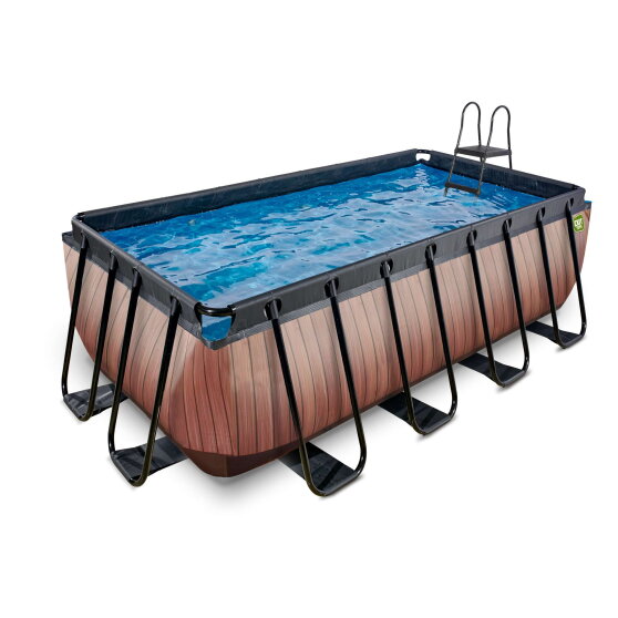Piscina EXIT Wood 400x200x122cm con bomba de filtrado de arena, color marr&oacute;n