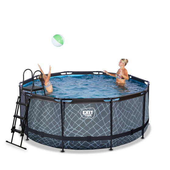 Piscina EXIT Stone ø360x122cm con bomba de filtrado de arena, color gris