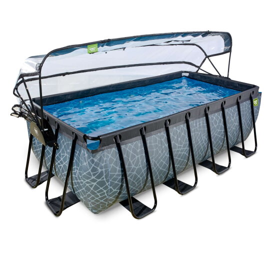 Piscina EXIT Stone 400x200x122cm con bomba de filtrado de arena y cúpula, color gris