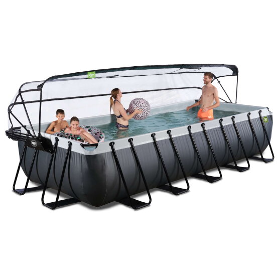 Piscina EXIT Black Leather 540x250x100cm con bomba de filtrado de arena y cúpula y bomba de calor, color negro